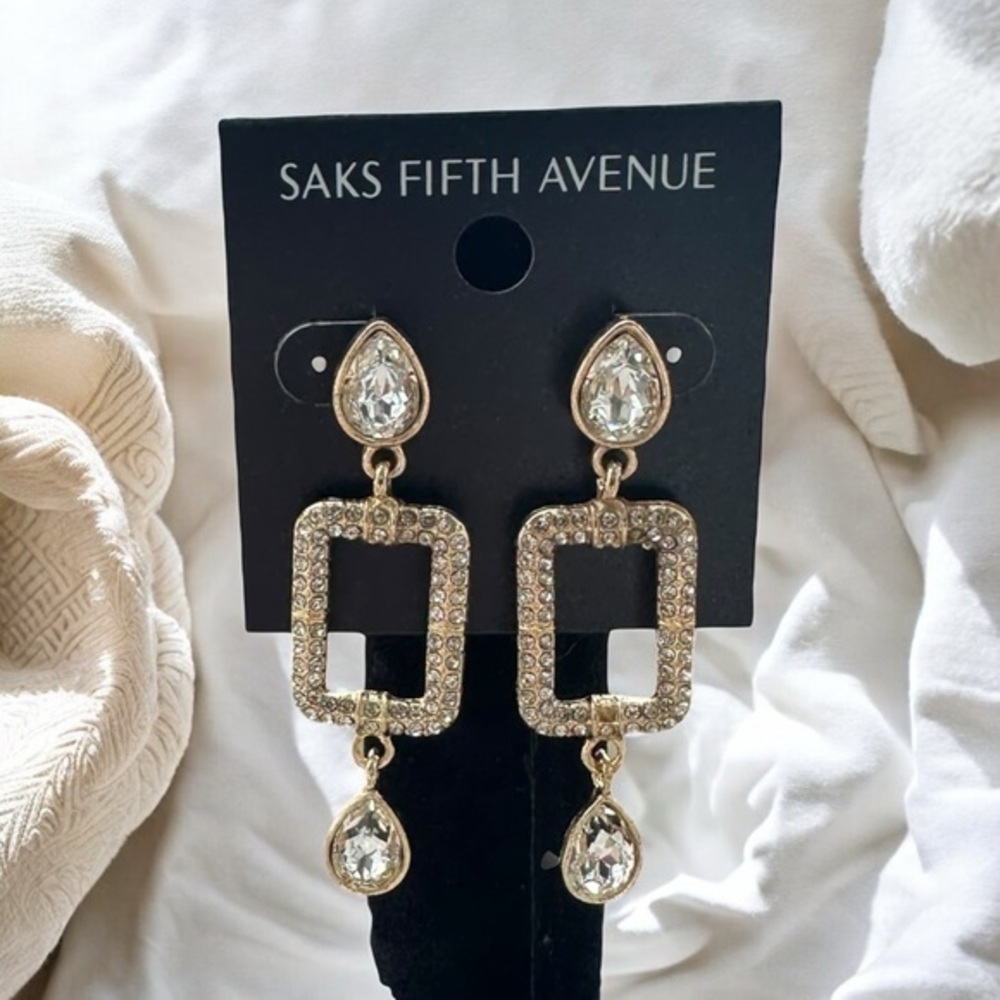 3/$40 Saks Fifth Avenue Gold and Crystal Geometric Dangle Earrings
